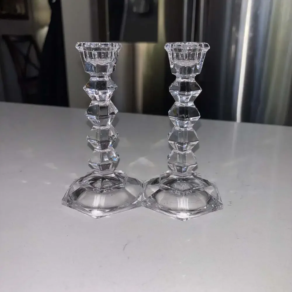 Mikasa Jewelstone Crystal Candlestick Candle Holders Set of 2